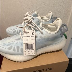 blue and white yeezy sneakers